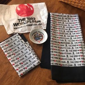 1982 worlds fair 2 scarves plate and bag